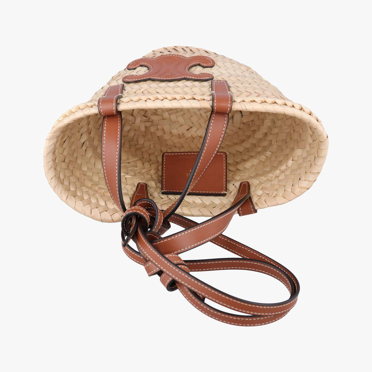 Secondhand Celine Teen Triomphe Pannier Beige×Brown Leather×straw  shoulderbag | stylenewstar