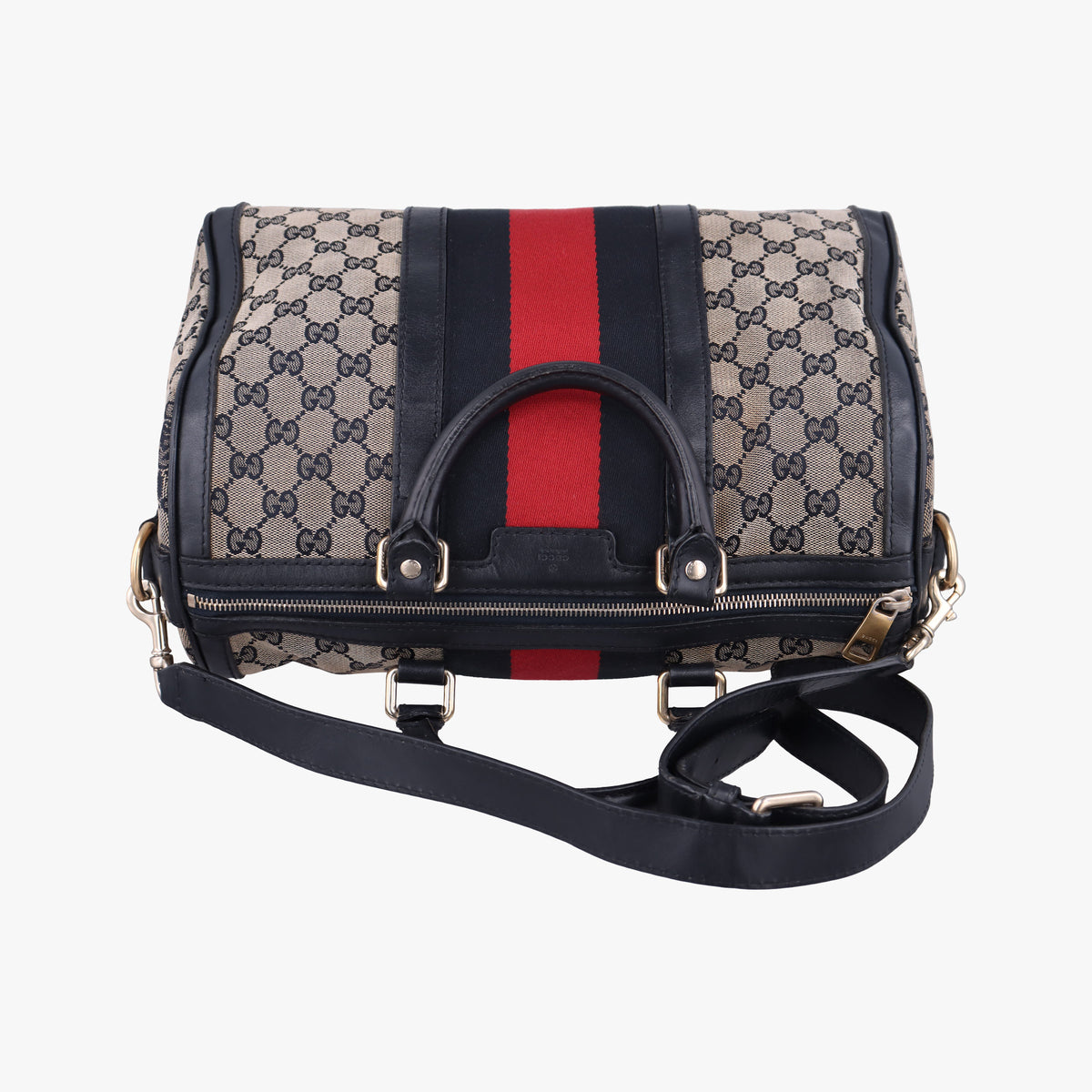 Pre-owned Gucci Sherry Line navy×red×beige canvas×leather 247205 shoulderbag | stylenewstar