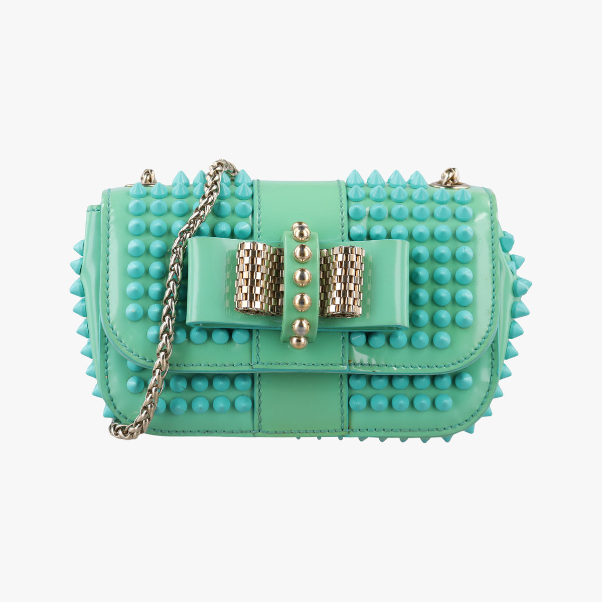 Secondhand Christian Louboutin Sweet Charity Scarabe Spike Green Patent Leather  shoulderbag | stylenewstar
