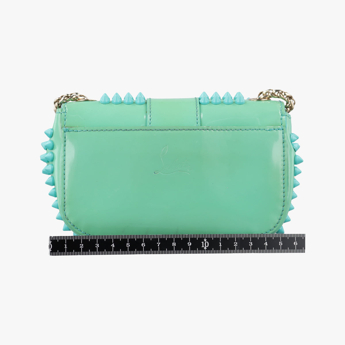 Secondhand Christian Louboutin Sweet Charity Scarabe Spike Green Patent Leather  shoulderbag | stylenewstar