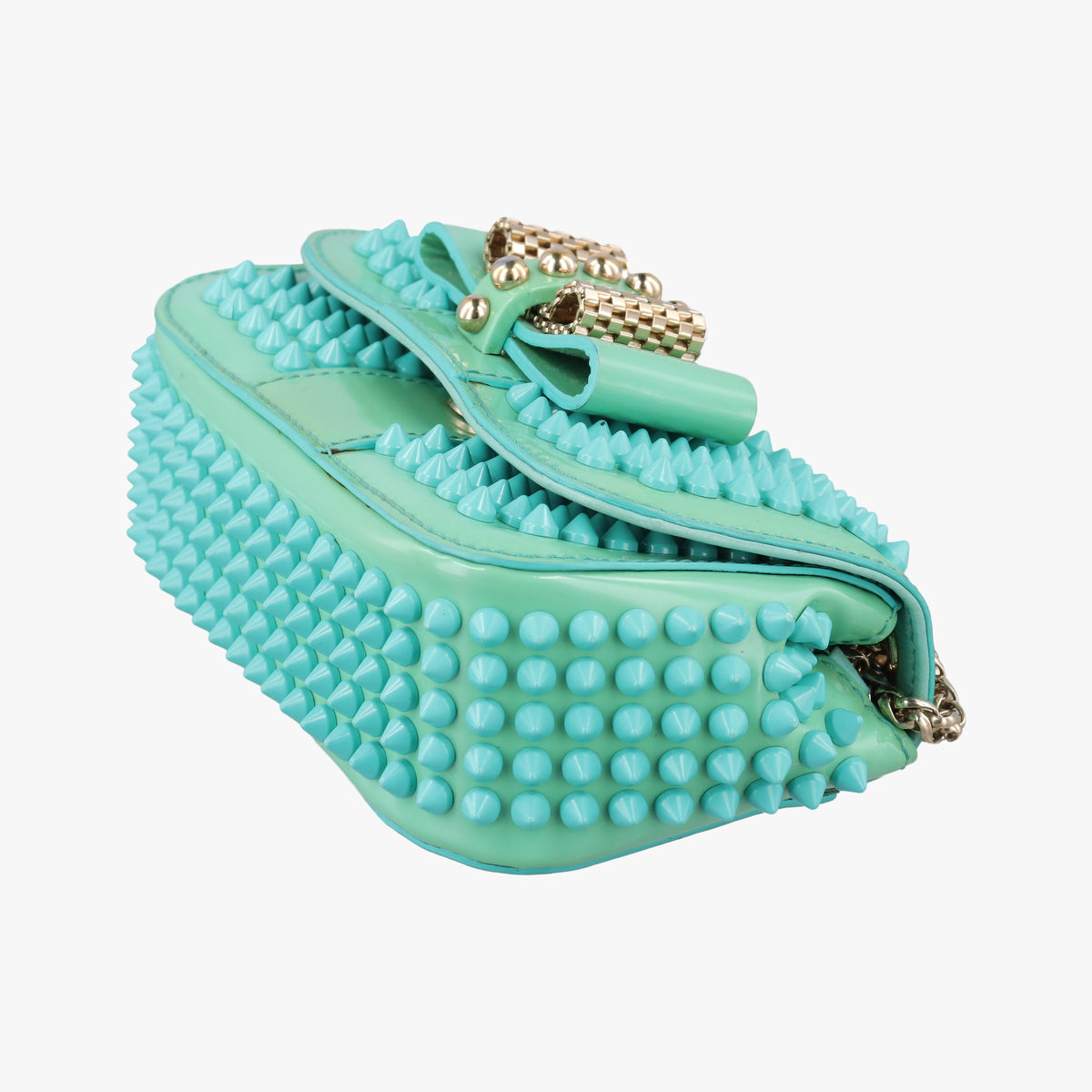 Secondhand Christian Louboutin Sweet Charity Scarabe Spike Green Patent Leather  shoulderbag | stylenewstar