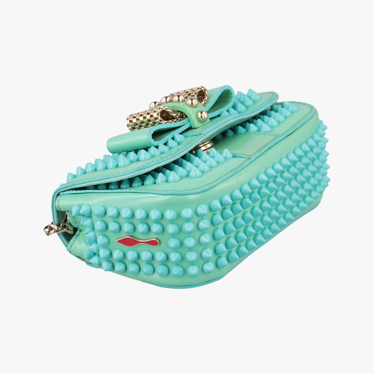 Secondhand Christian Louboutin Sweet Charity Scarabe Spike Green Patent Leather  shoulderbag | stylenewstar