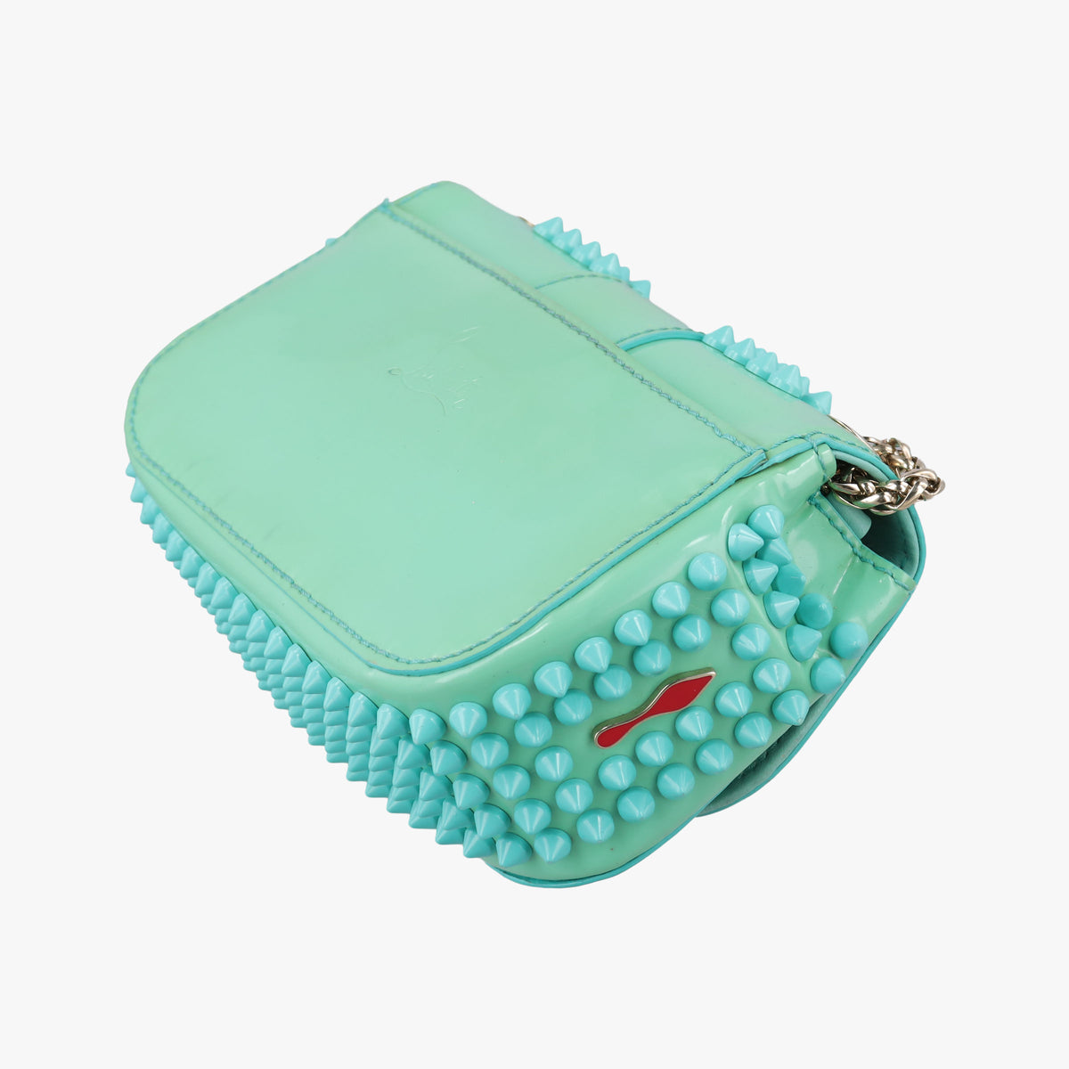Secondhand Christian Louboutin Sweet Charity Scarabe Spike Green Patent Leather  shoulderbag | stylenewstar