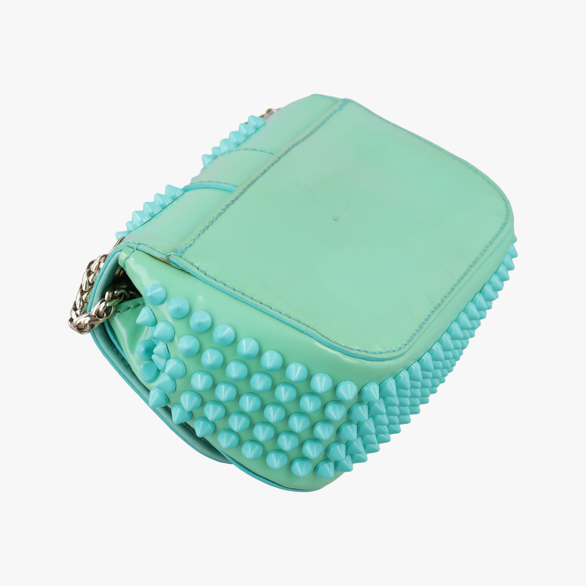 Secondhand Christian Louboutin Sweet Charity Scarabe Spike Green Patent Leather  shoulderbag | stylenewstar