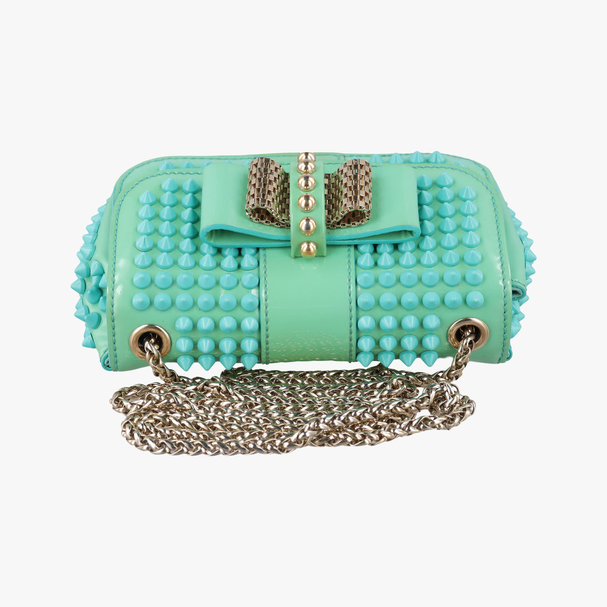 Secondhand Christian Louboutin Sweet Charity Scarabe Spike Green Patent Leather  shoulderbag | stylenewstar