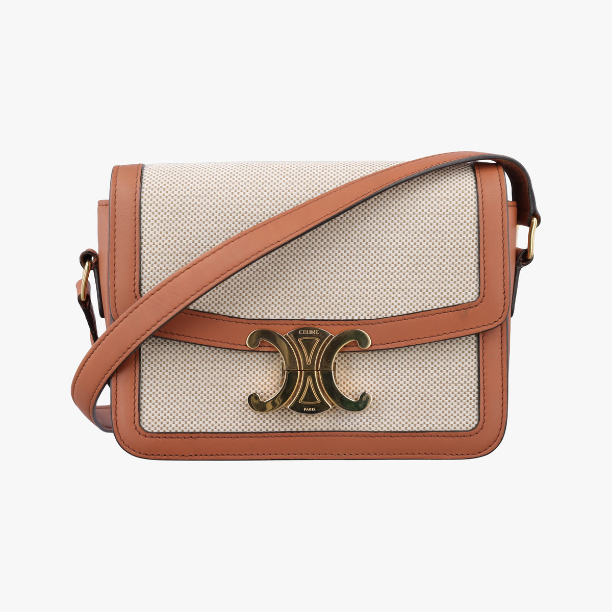 Pre-owned Celine Teen Triomphe Ivory x Brown Textile x Leather  shoulderbag | stylenewstar