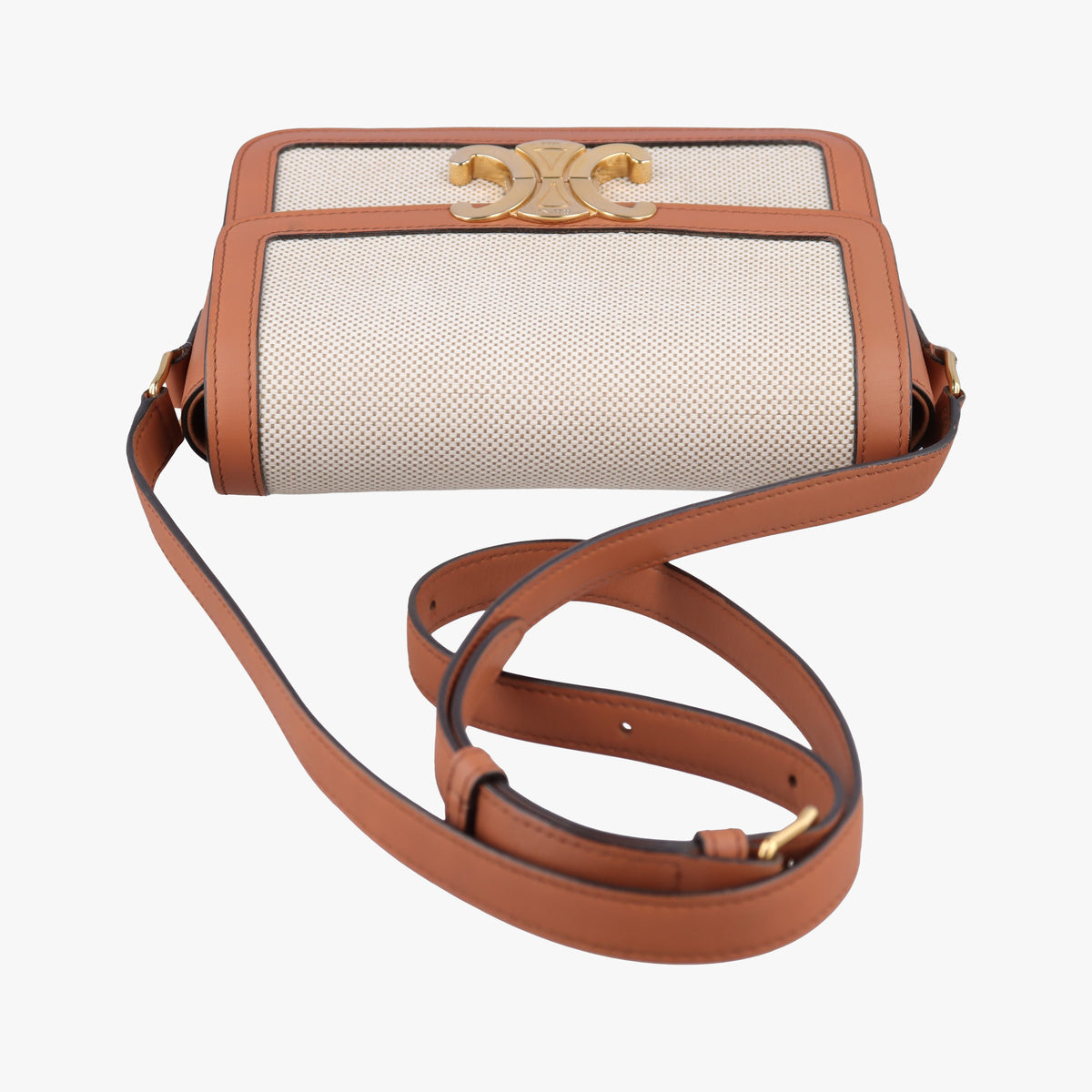 Pre-owned Celine Teen Triomphe Ivory x Brown Textile x Leather  shoulderbag | stylenewstar