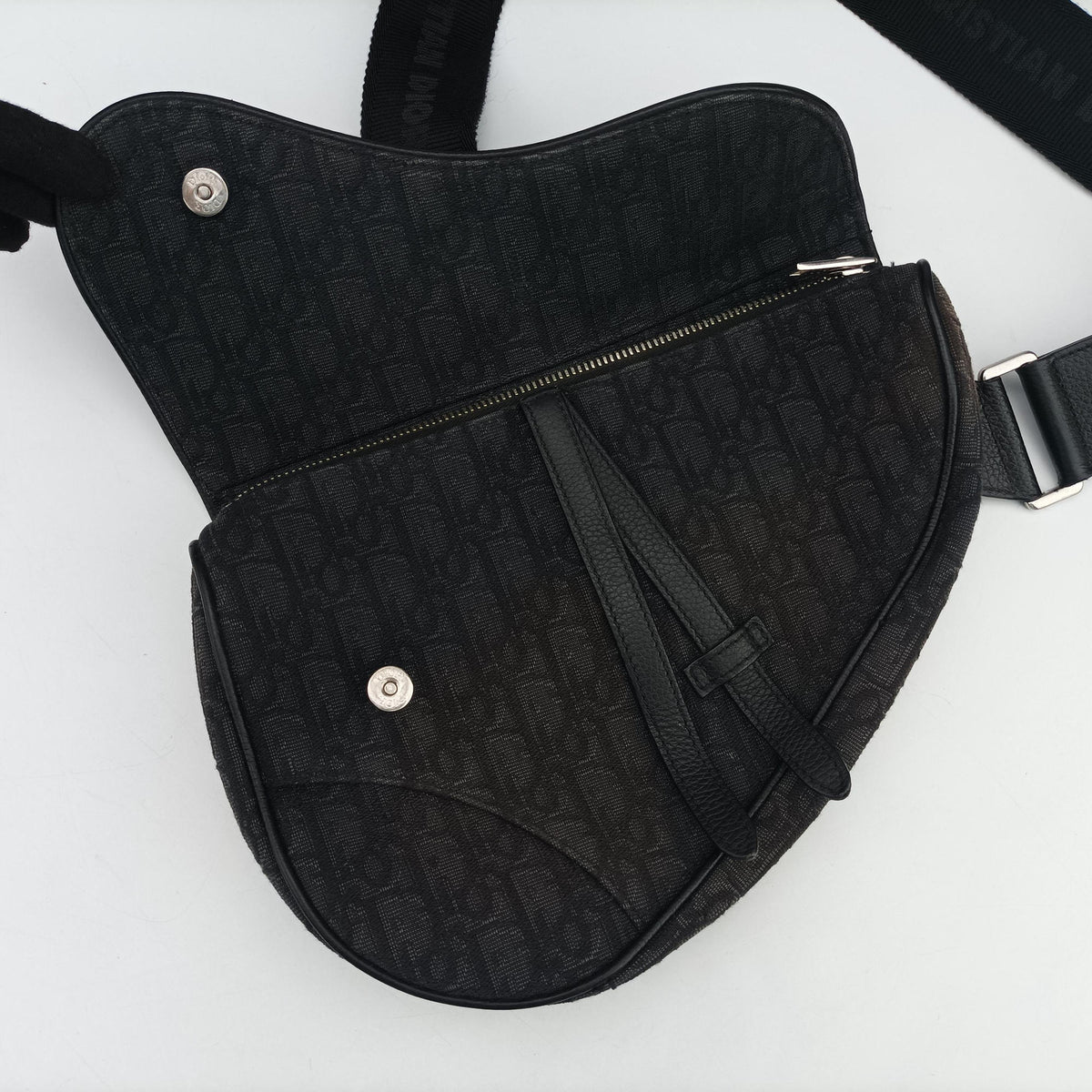 Pre-owned Christian Dior Saddle Black Jacquard×Leather  bum bag/waist bag | stylenewstar