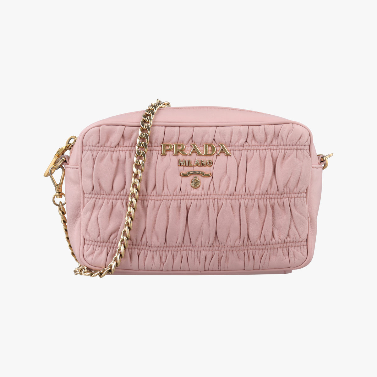 Pre-owned Prada Gaufre Pink lambskin 1BH112 shoulderbag | stylenewstar