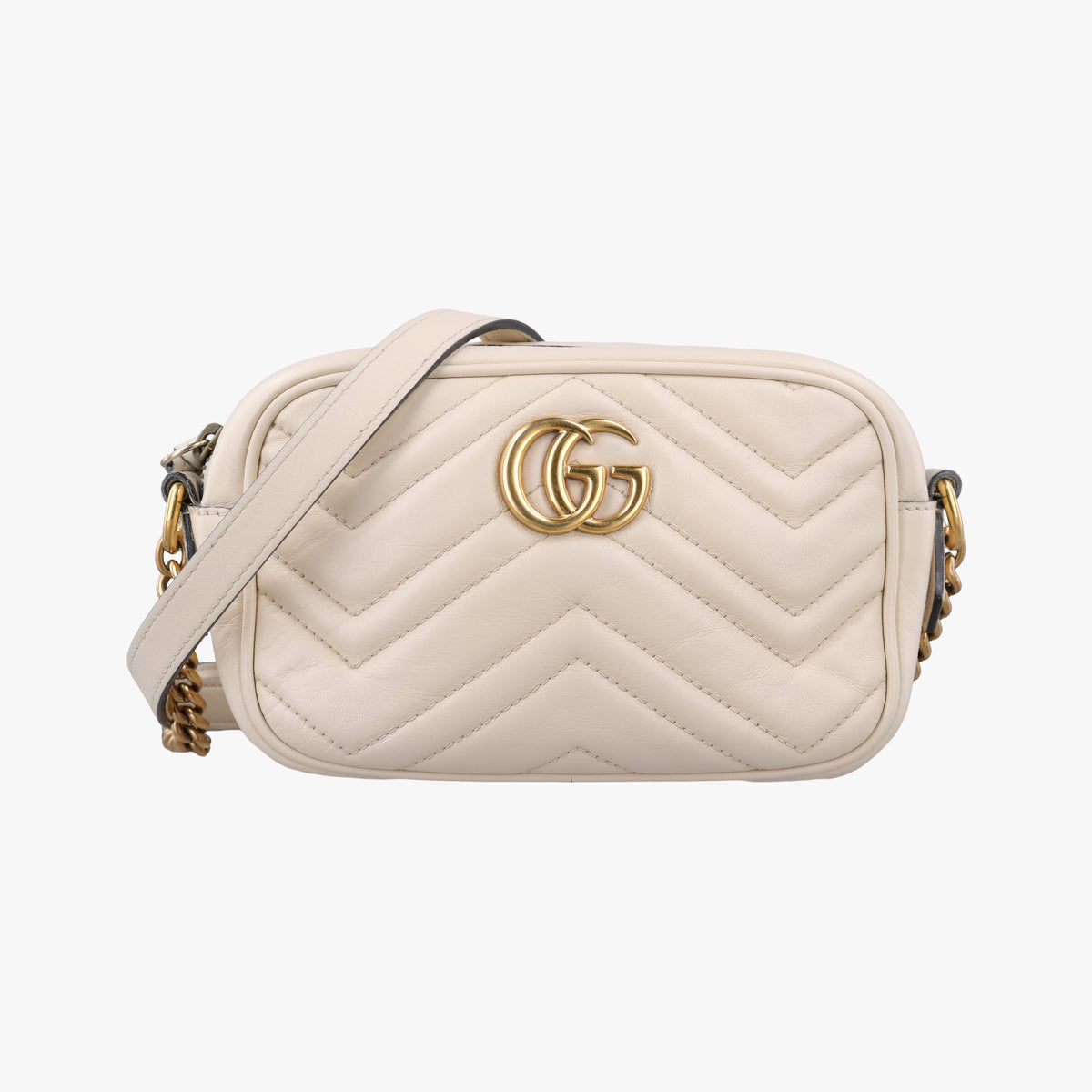 Pre-owned Gucci GG Marmont White Leather 448065 shoulderbag | stylenewstar