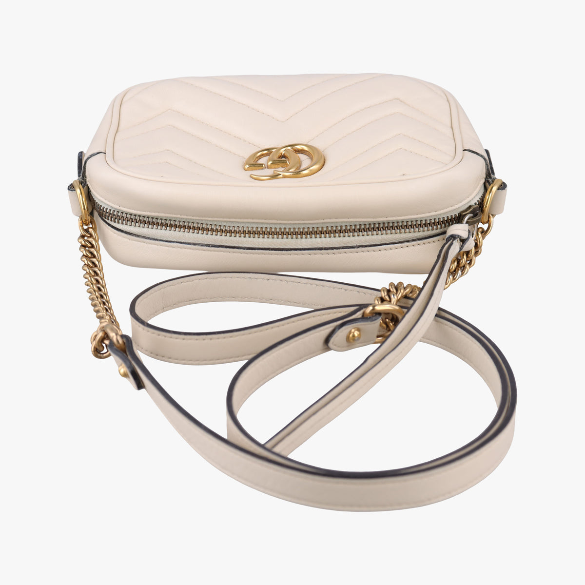 Pre-owned Gucci GG Marmont White Leather 448065 shoulderbag | stylenewstar