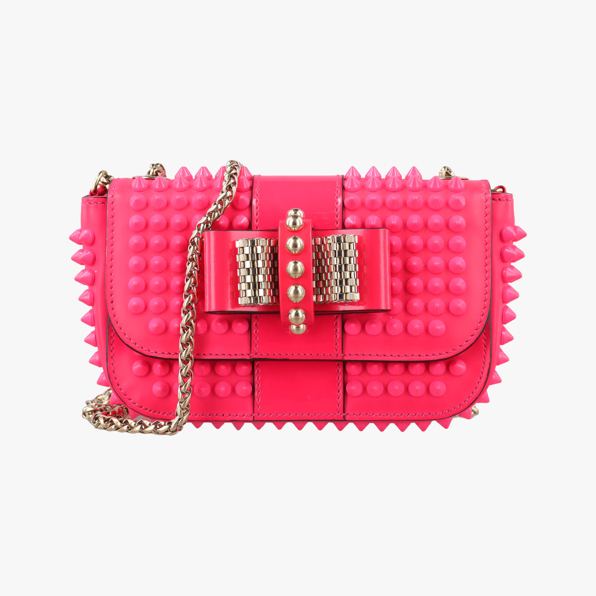 Pre-owned Christian Louboutin Sweet Charity Scarabe Spike Rose Patent Leather  shoulderbag | stylenewstar