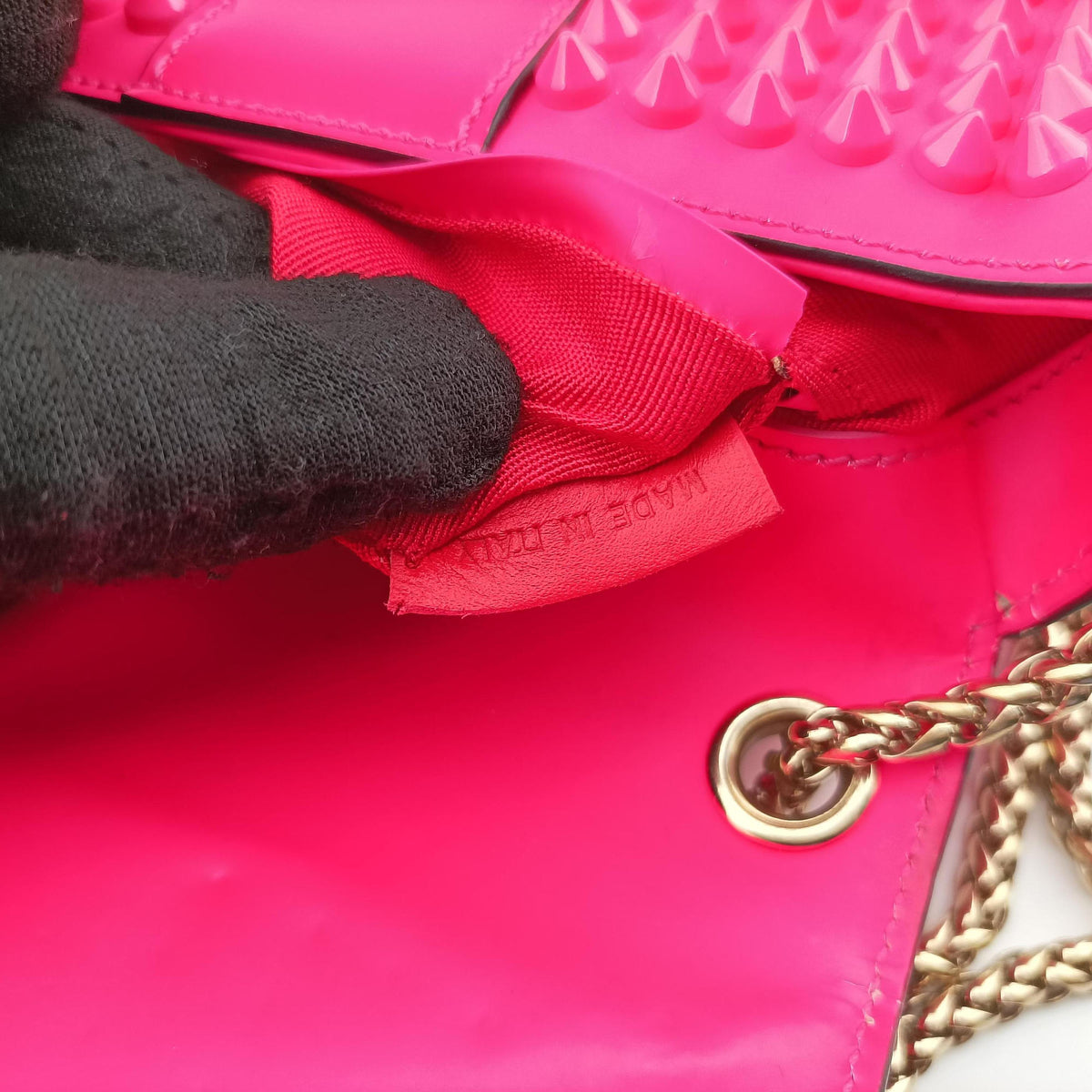 Pre-owned Christian Louboutin Sweet Charity Scarabe Spike Rose Patent Leather  shoulderbag | stylenewstar