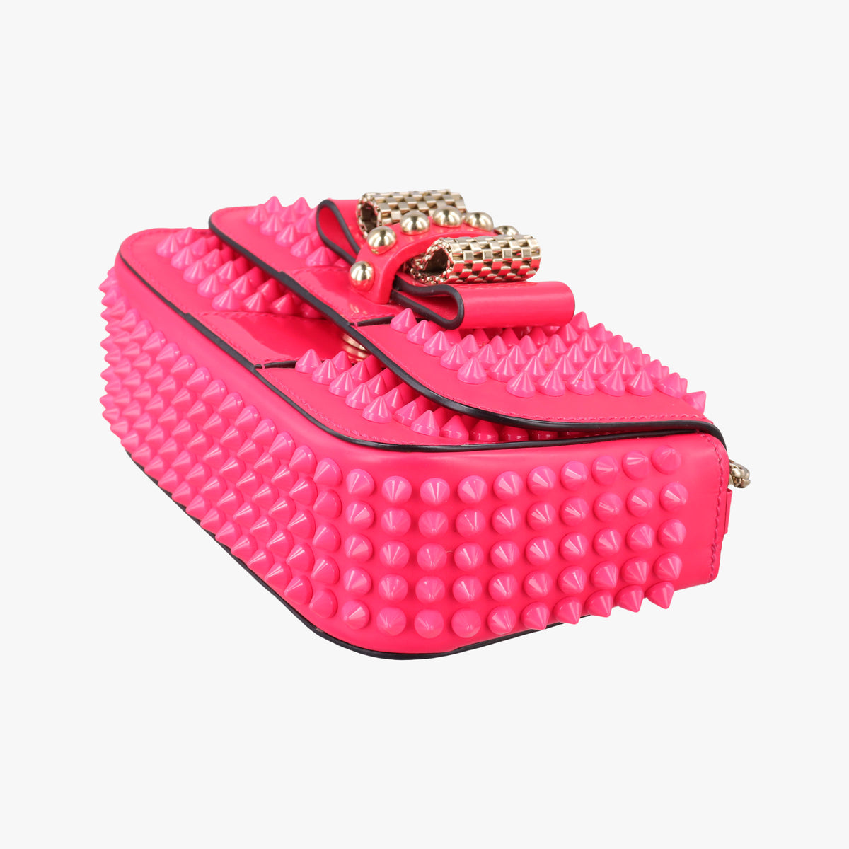 Pre-owned Christian Louboutin Sweet Charity Scarabe Spike Rose Patent Leather  shoulderbag | stylenewstar