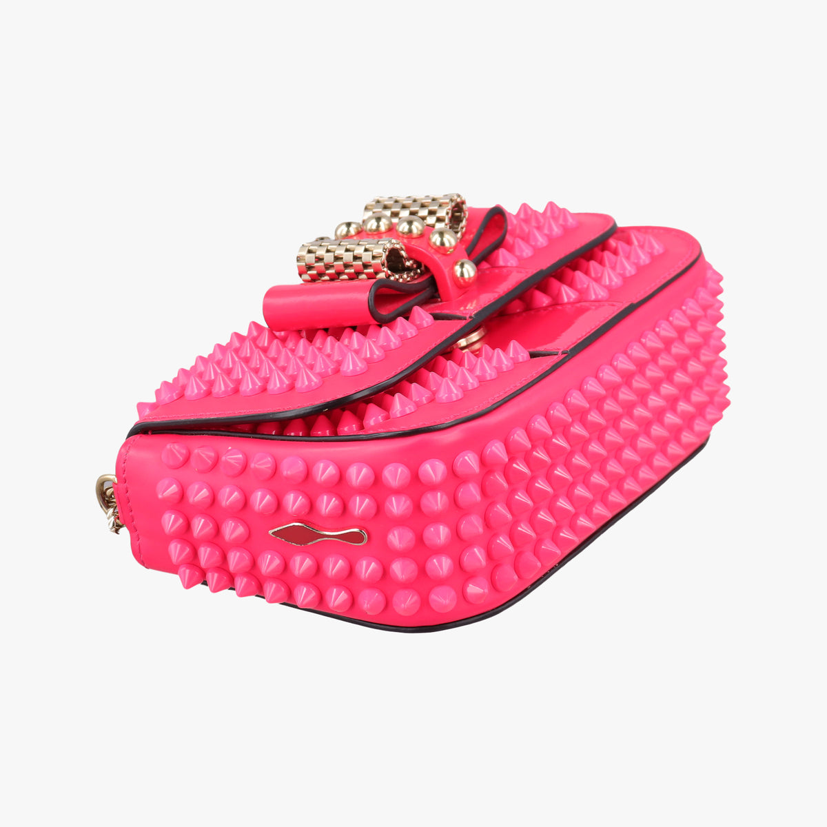 Pre-owned Christian Louboutin Sweet Charity Scarabe Spike Rose Patent Leather  shoulderbag | stylenewstar