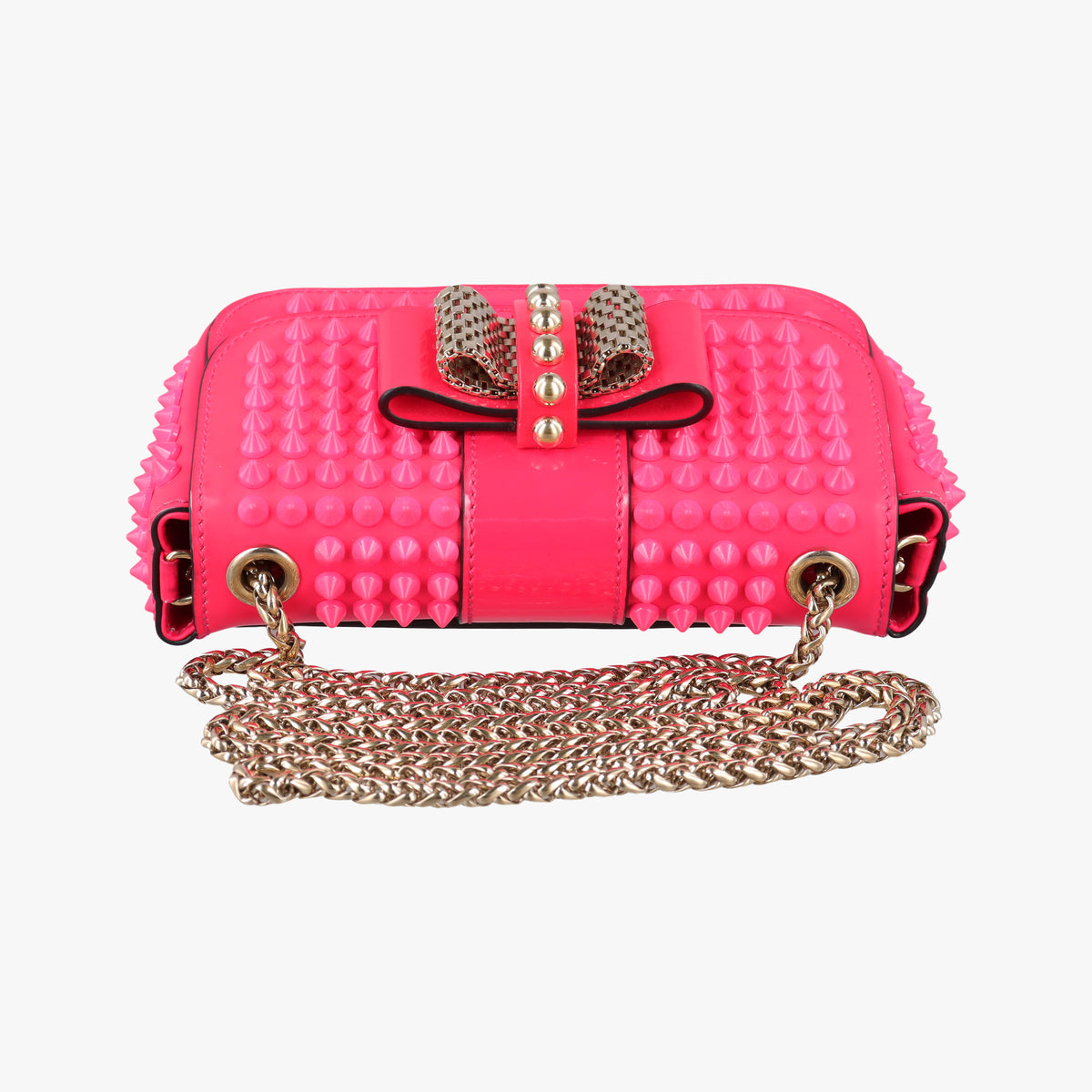 Pre-owned Christian Louboutin Sweet Charity Scarabe Spike Rose Patent Leather  shoulderbag | stylenewstar
