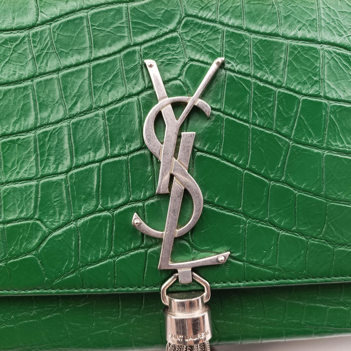 Pre-owned Yves Saint Laurent KATE Green Leather 354119 shoulderbag | stylenewstar