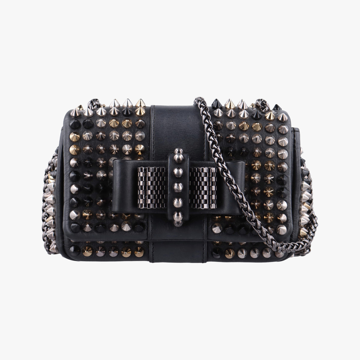 Pre-owned Christian Louboutin Sweet Charity Scarabe Spike Black Leather  shoulderbag | stylenewstar