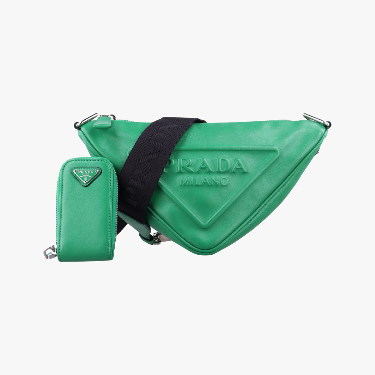 Vintage Prada triangle embossed logo Green Leather 1BH190 shoulderbag | stylenewstar
