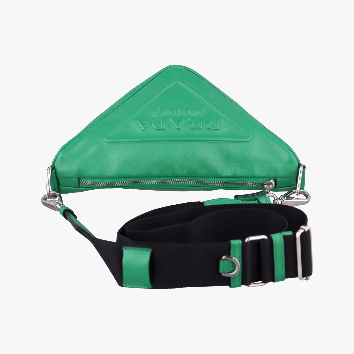 Vintage Prada triangle embossed logo Green Leather 1BH190 shoulderbag | stylenewstar