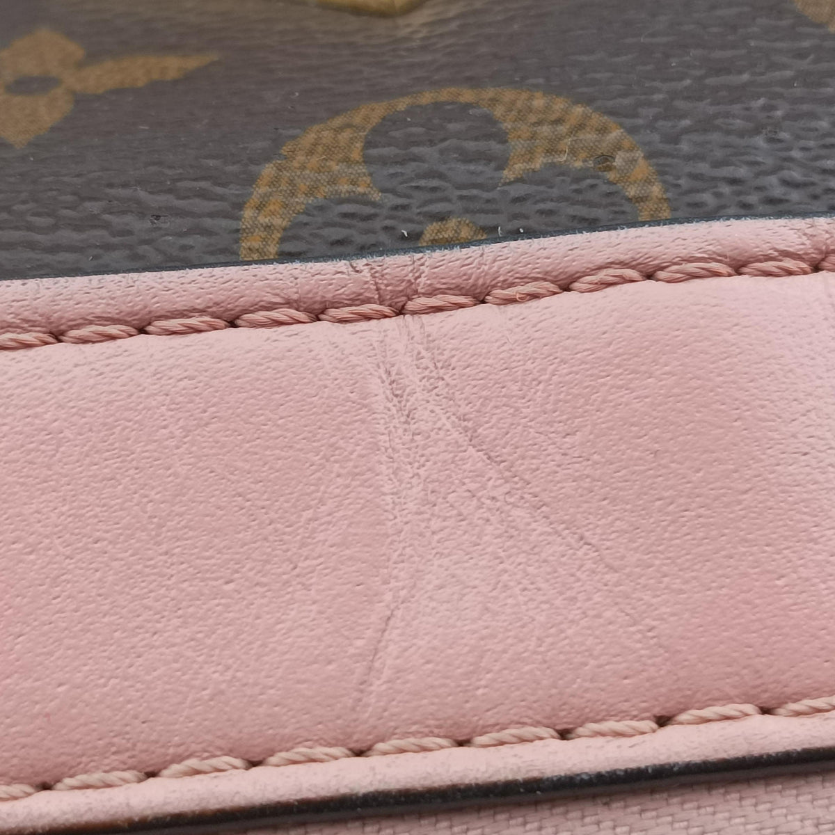 Pre-owned Louis Vuitton Saintonge MARRON×ROSE POUDRE Monogram Canvas×calf leather M44442 shoulderbag | stylenewstar