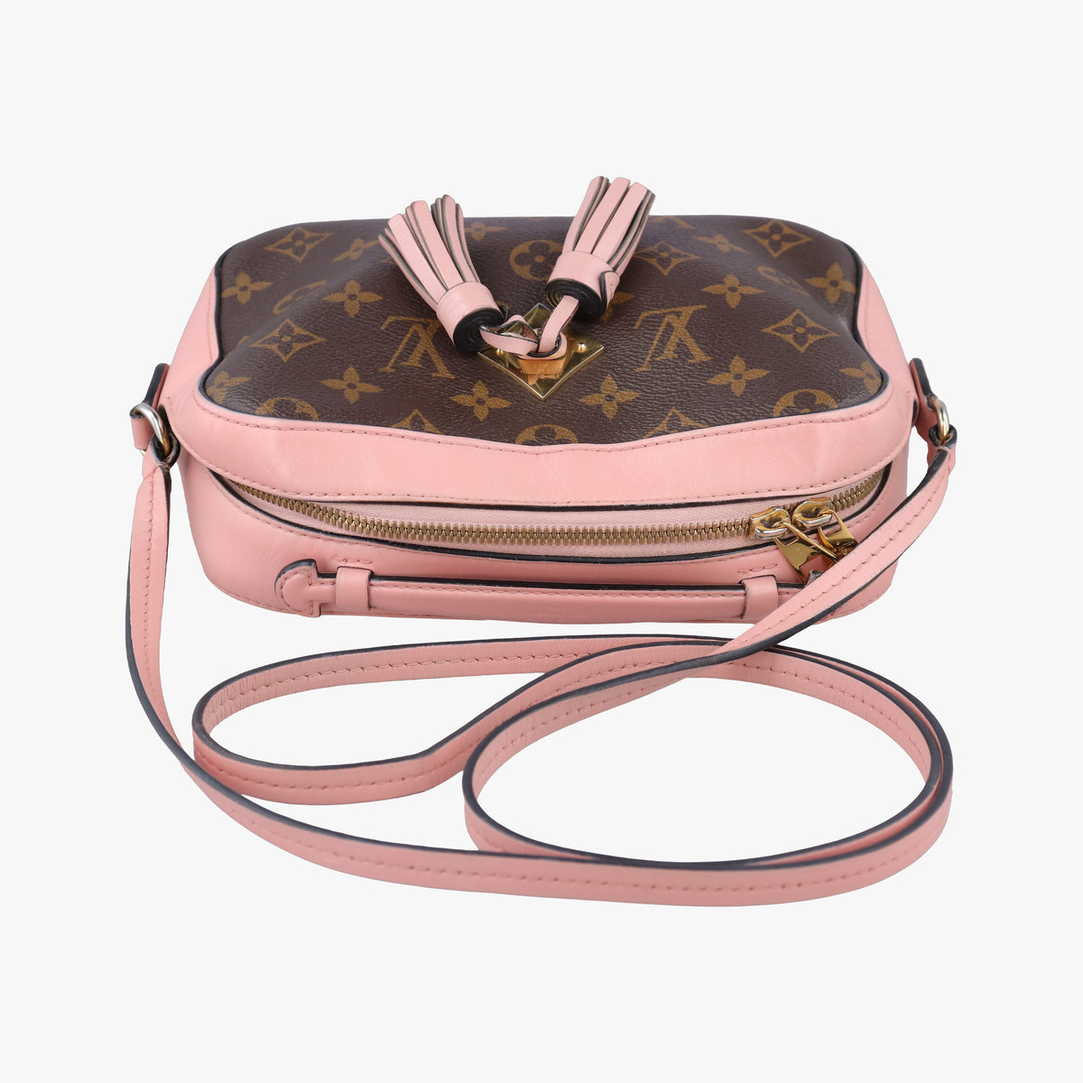 Pre-owned Louis Vuitton Saintonge MARRON×ROSE POUDRE Monogram Canvas×calf leather M44442 shoulderbag | stylenewstar
