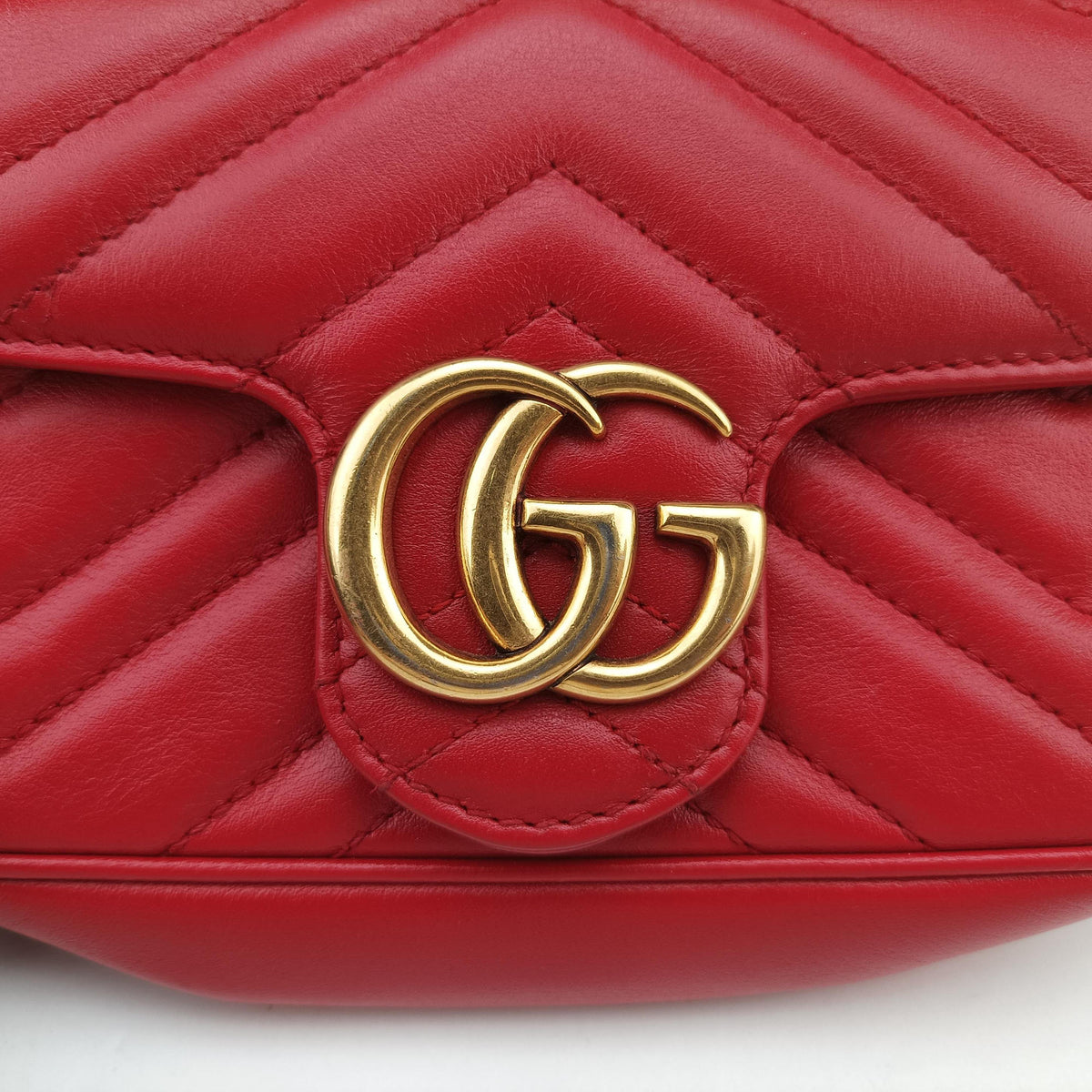 Pre-owned Gucci GG Marmont Red Leather 476433 shoulderbag | stylenewstar