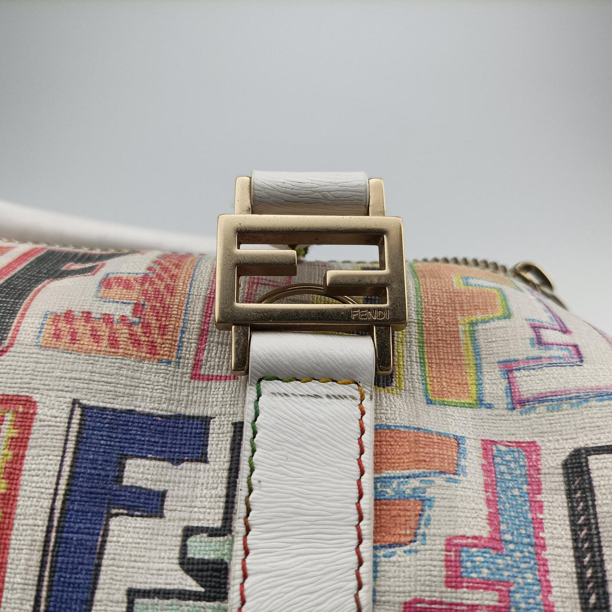 Pre-owned Fendi Zucca Boston White x Multicolor PVC coated canvas 8BL068 handbag | stylenewstar
