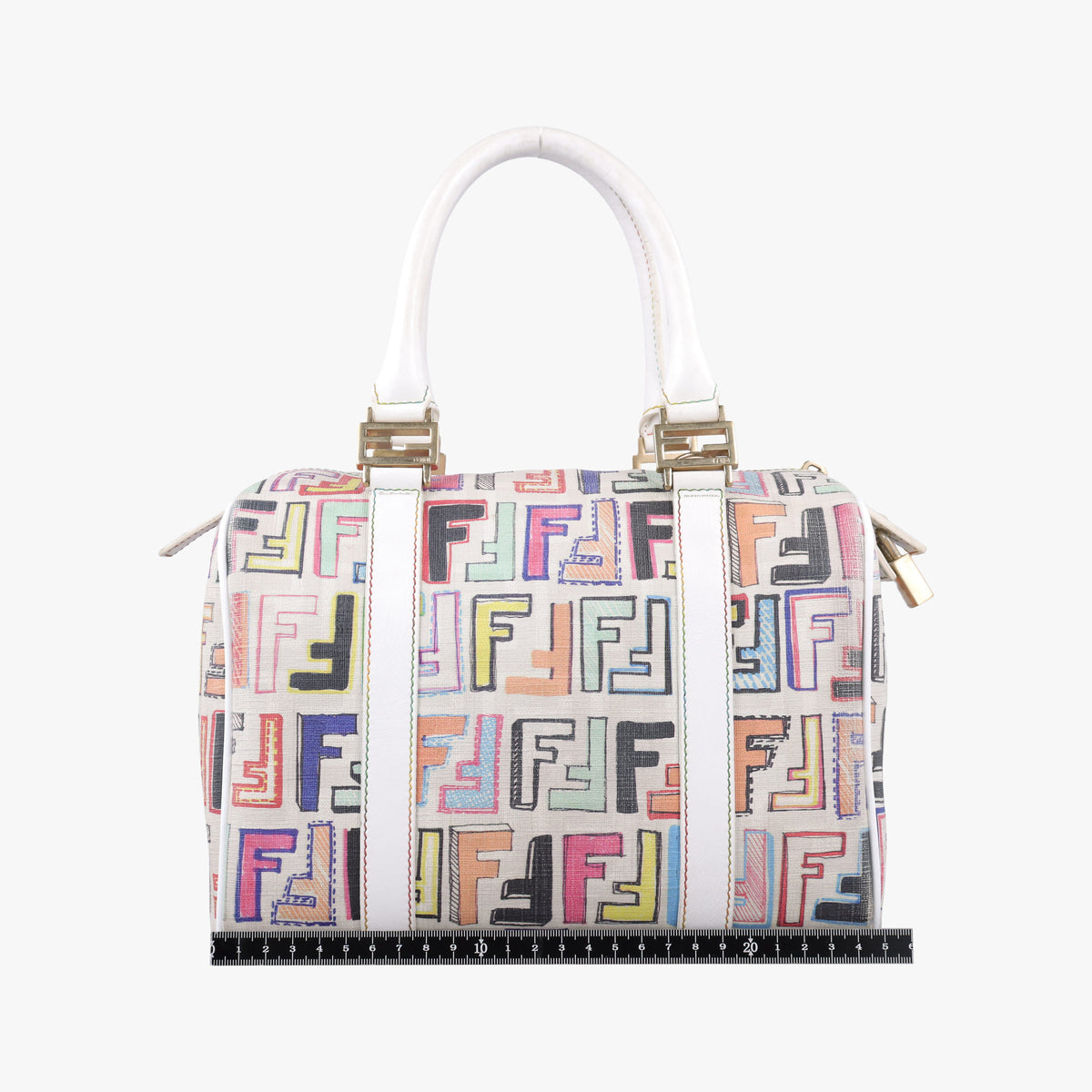 Pre-owned Fendi Zucca Boston White x Multicolor PVC coated canvas 8BL068 handbag | stylenewstar