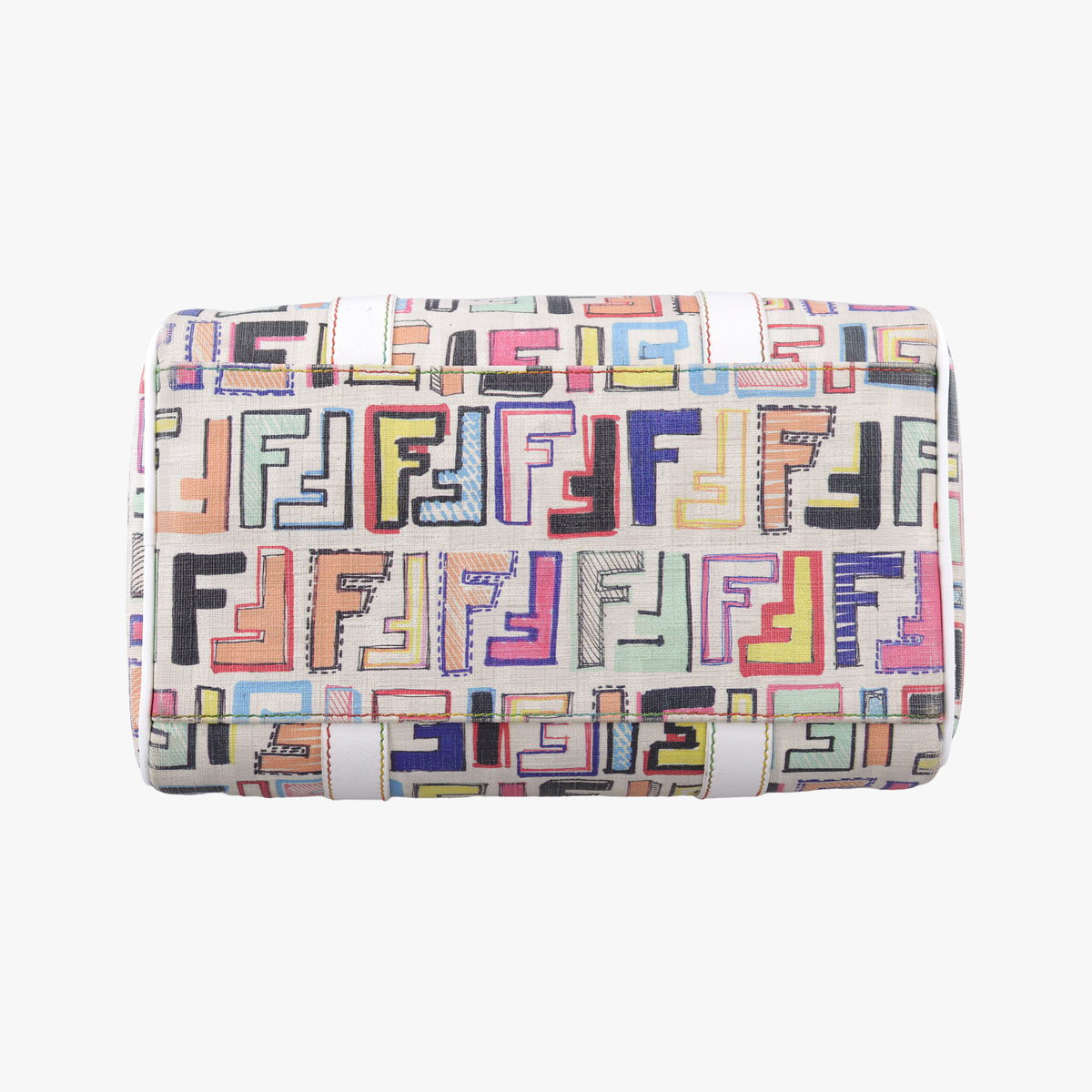 Pre-owned Fendi Zucca Boston White x Multicolor PVC coated canvas 8BL068 handbag | stylenewstar