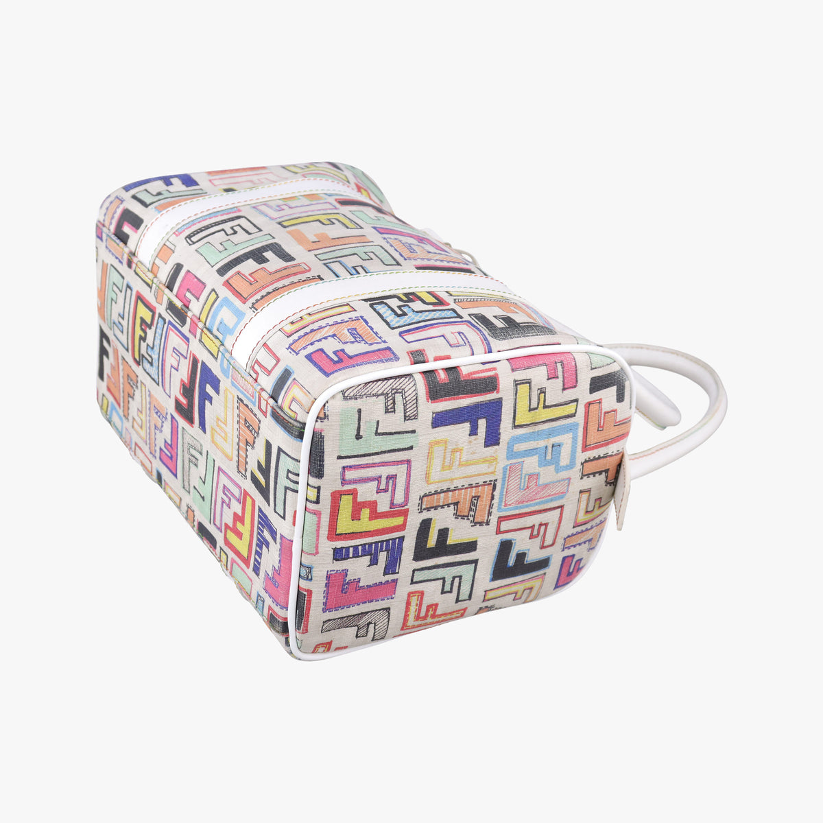 Pre-owned Fendi Zucca Boston White x Multicolor PVC coated canvas 8BL068 handbag | stylenewstar