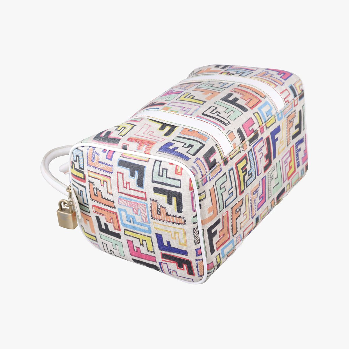 Pre-owned Fendi Zucca Boston White x Multicolor PVC coated canvas 8BL068 handbag | stylenewstar
