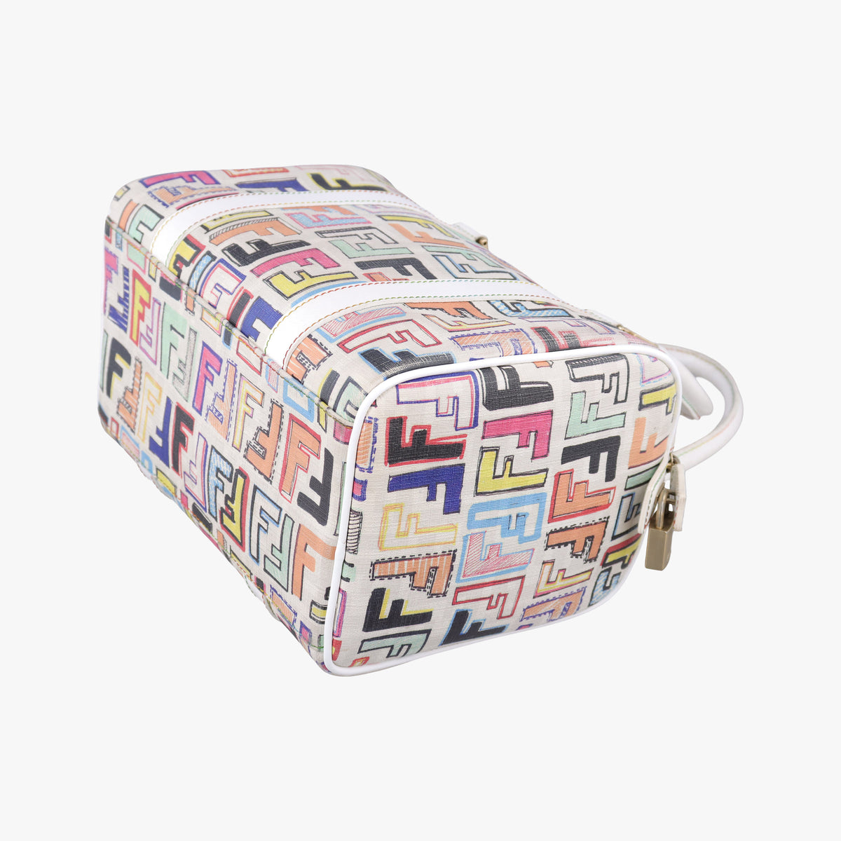 Pre-owned Fendi Zucca Boston White x Multicolor PVC coated canvas 8BL068 handbag | stylenewstar