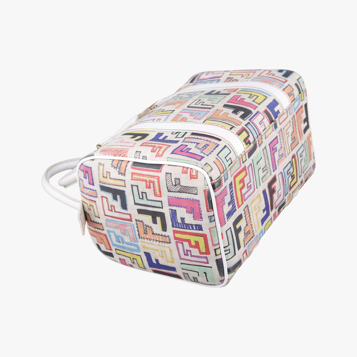 Pre-owned Fendi Zucca Boston White x Multicolor PVC coated canvas 8BL068 handbag | stylenewstar