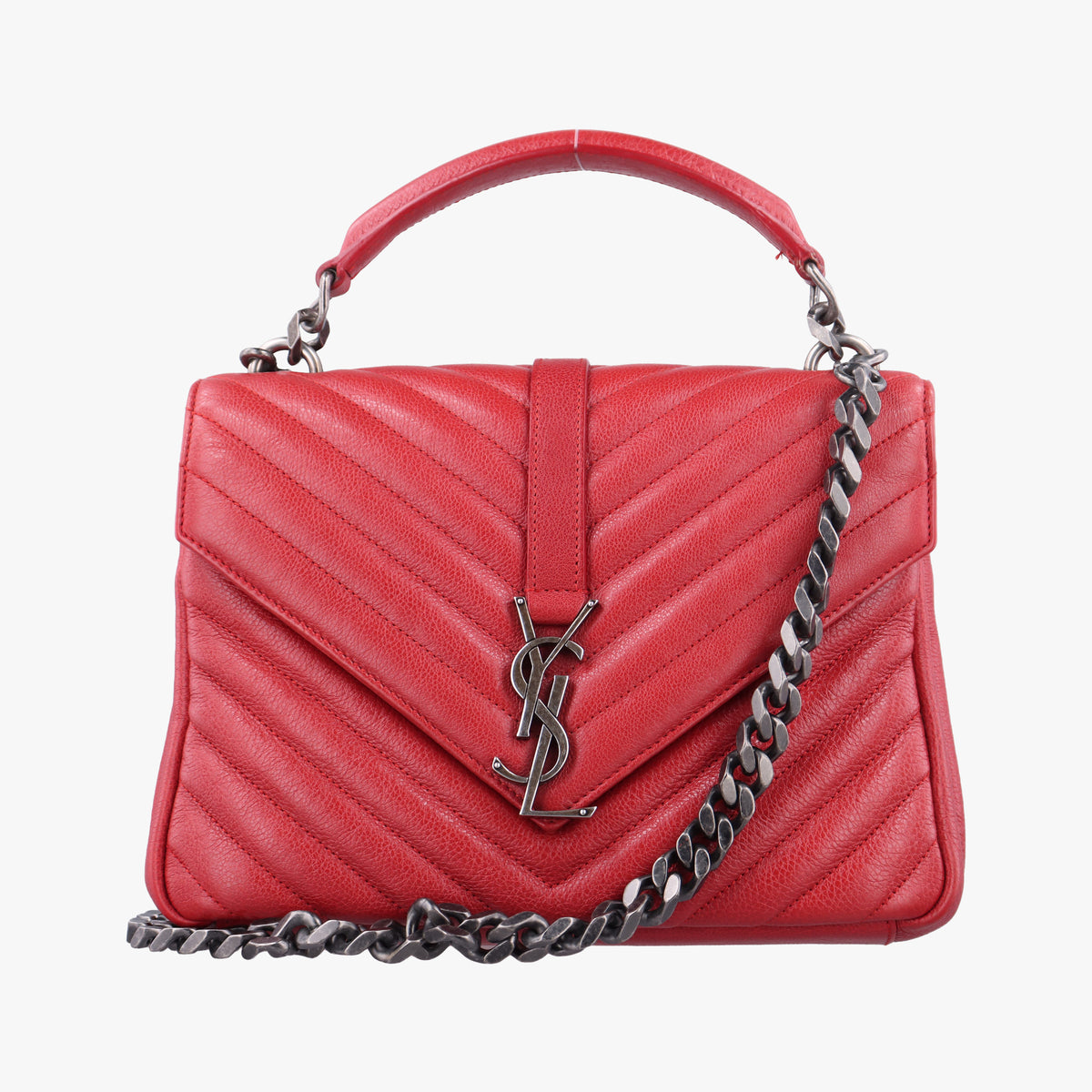 Pre-owned Yves Saint Laurent COLLEGE Red Leather 428056 shoulderbag | stylenewstar