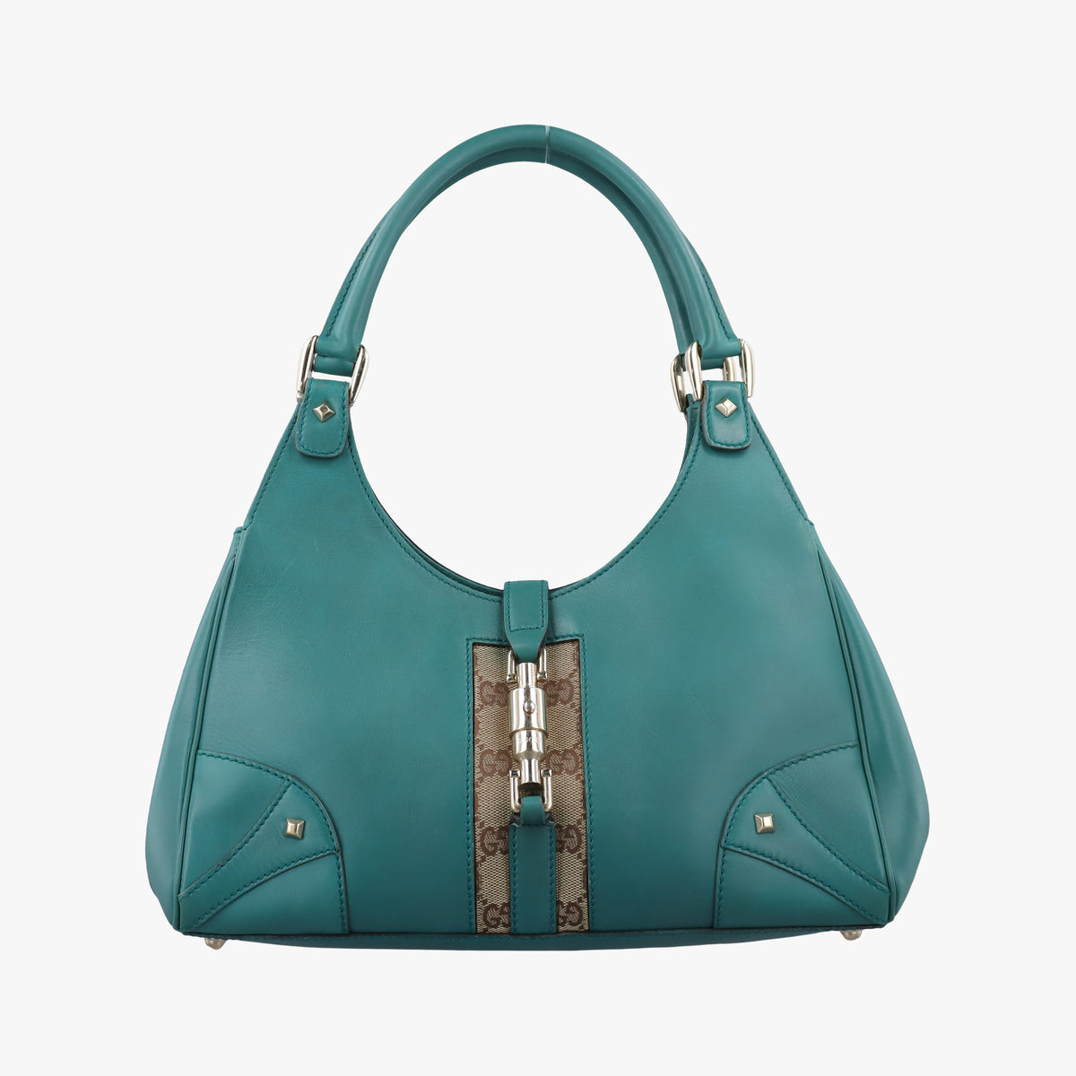 Pre-owned Gucci New Jackie Blue×Green Leather×canvas 124407 shoulderbag | stylenewstar