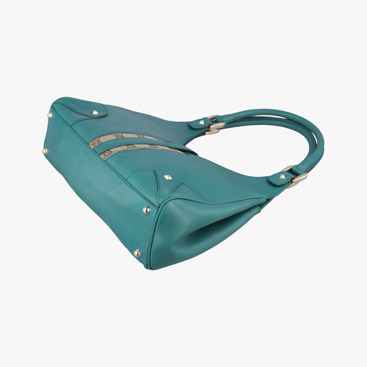 Pre-owned Gucci New Jackie Blue×Green Leather×canvas 124407 shoulderbag | stylenewstar