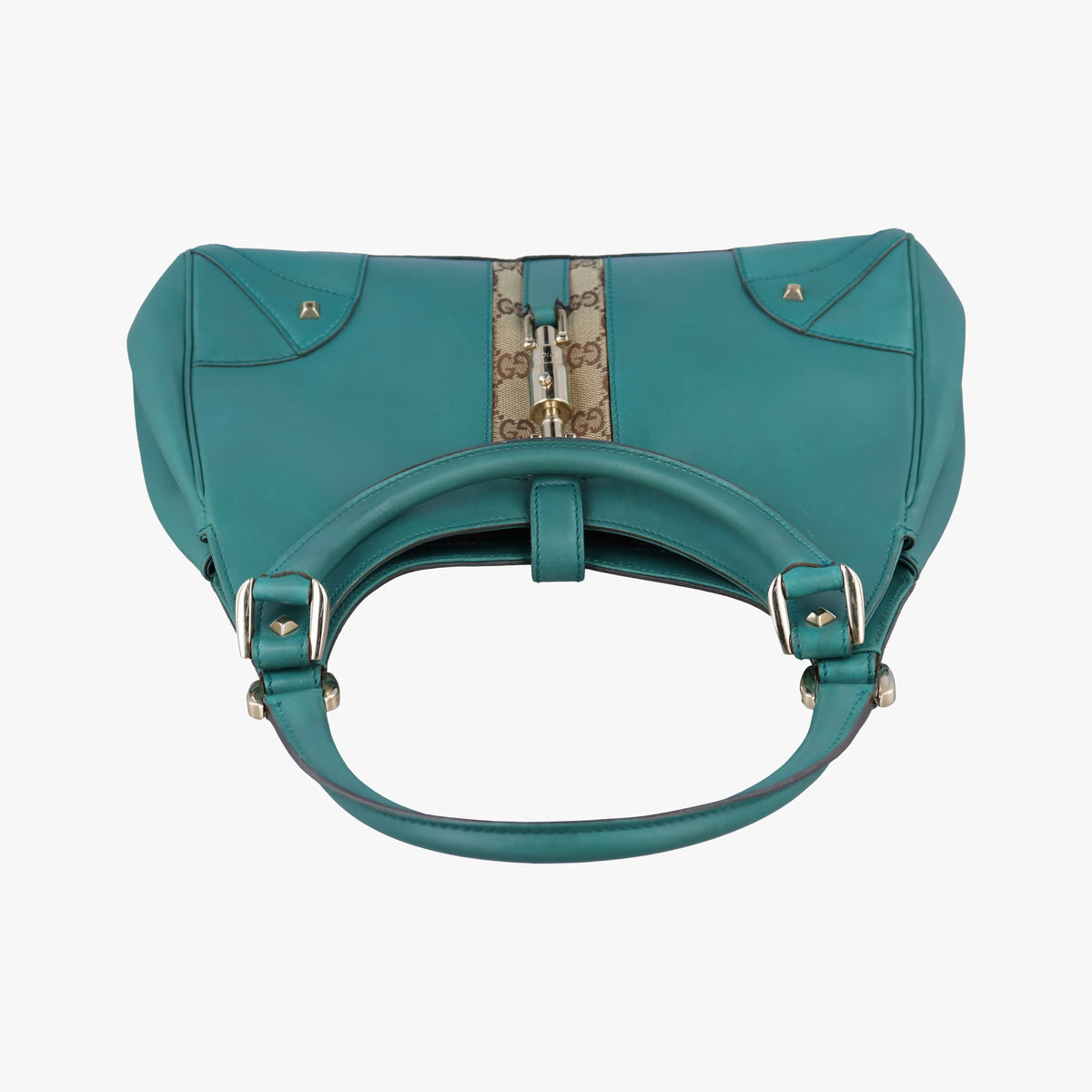 Pre-owned Gucci New Jackie Blue×Green Leather×canvas 124407 shoulderbag | stylenewstar