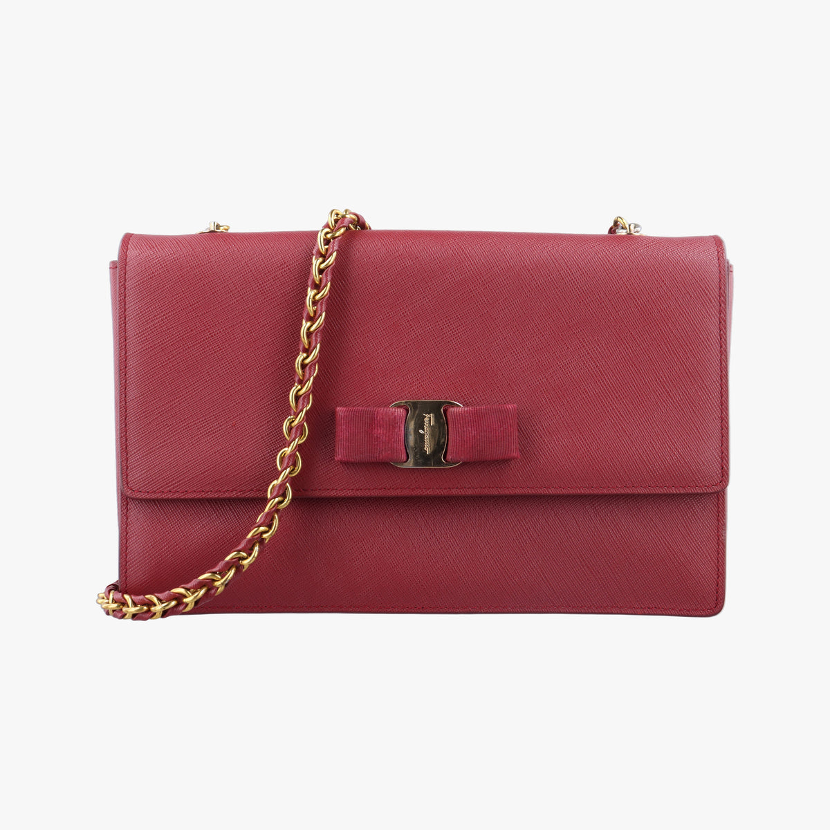 Pre-owned Ferragamo Ginny Red Leather  shoulderbag | stylenewstar