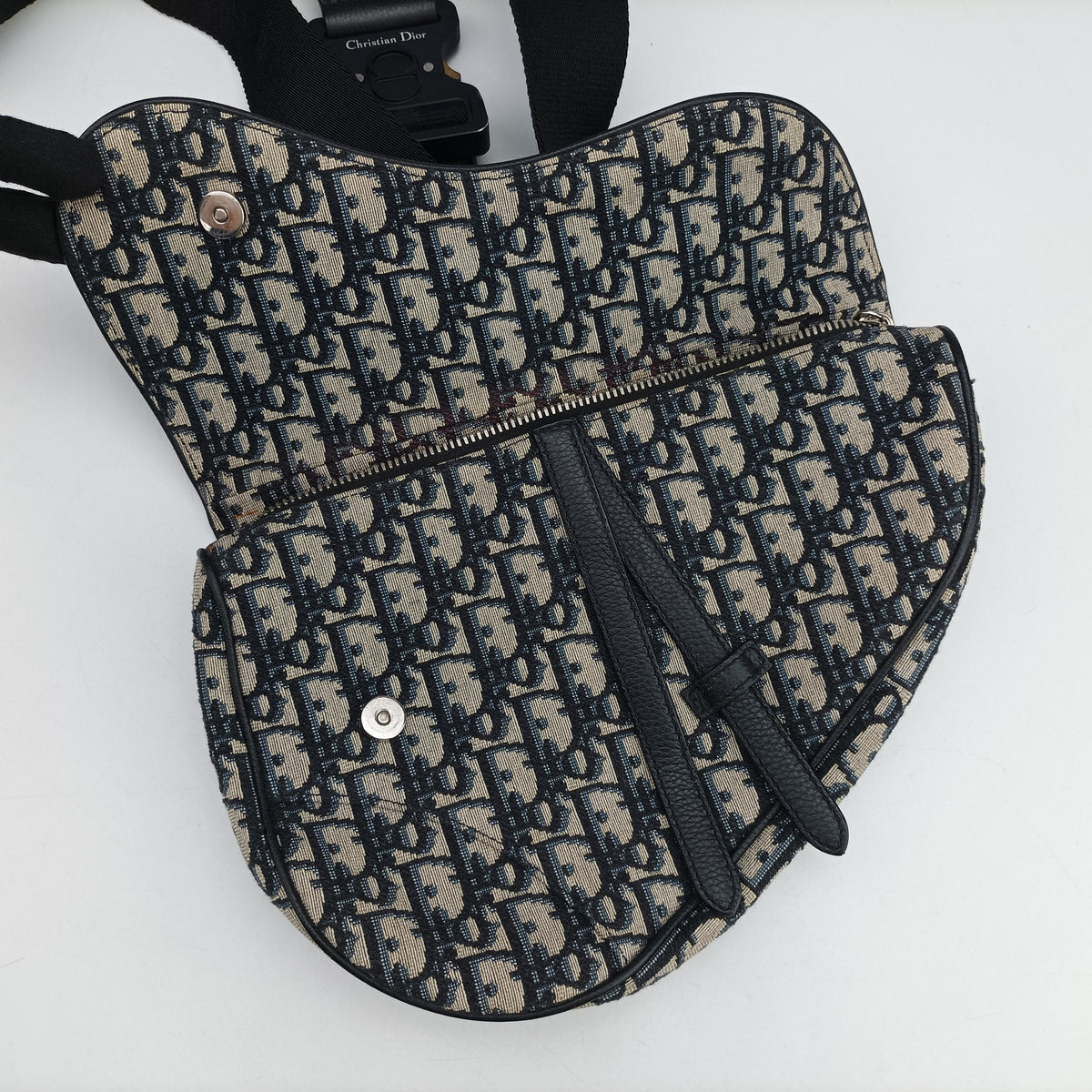 Pre-owned Christian Dior Saddle Navy Jacquard×Leather  bum bag/waist bag | stylenewstar