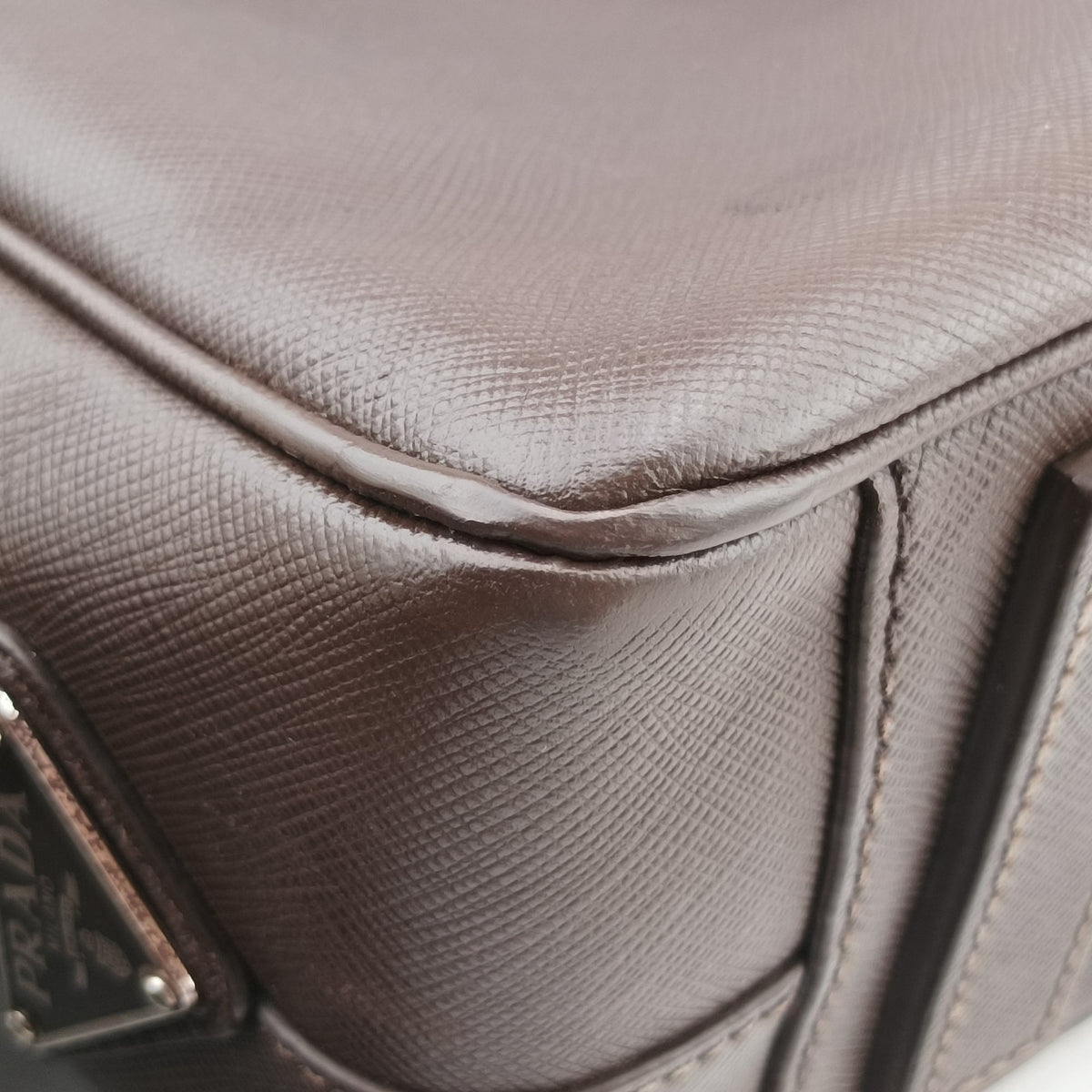 Pre-owned Prada Briefcase work business Brown SAFFIANO Leather VS305M handbag | stylenewstar