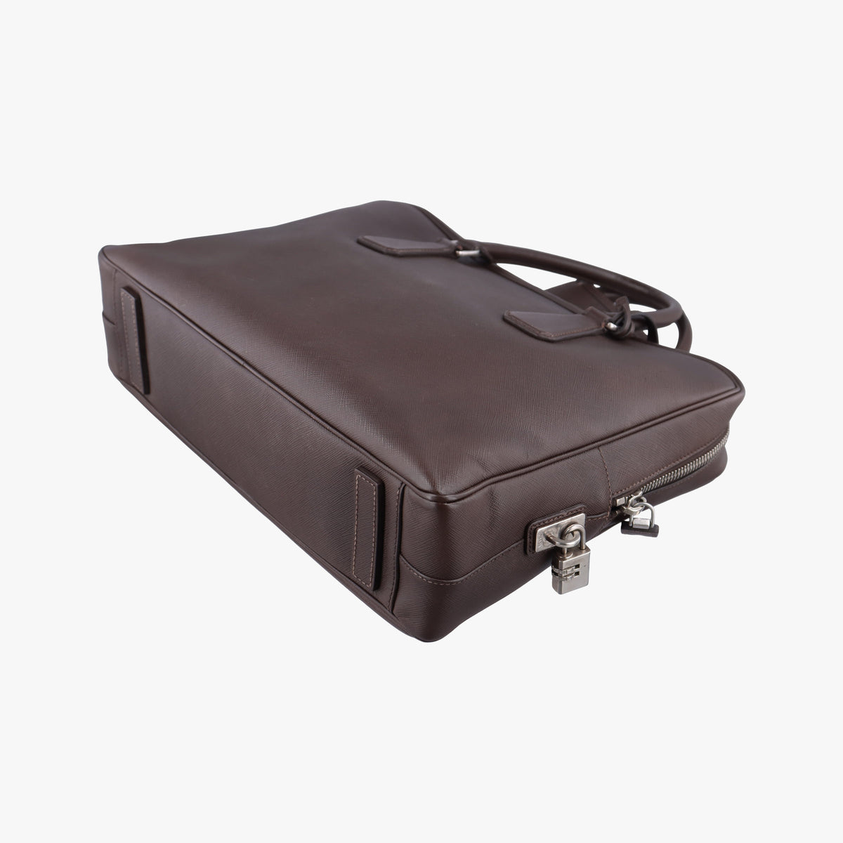 Pre-owned Prada Briefcase work business Brown SAFFIANO Leather VS305M handbag | stylenewstar