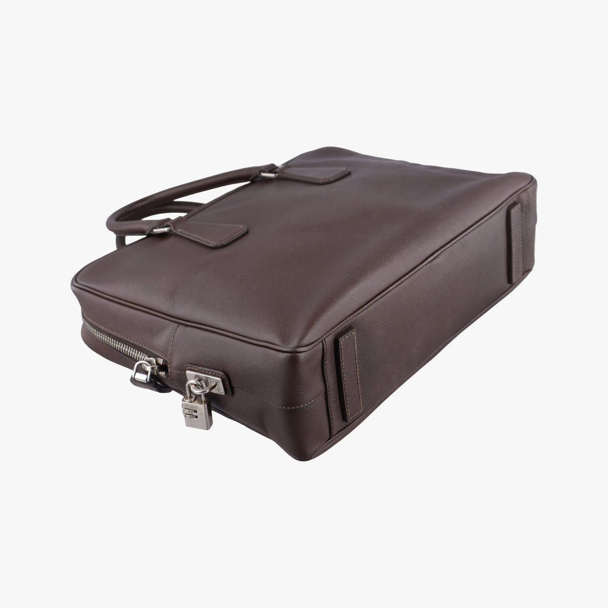 Pre-owned Prada Briefcase work business Brown SAFFIANO Leather VS305M handbag | stylenewstar