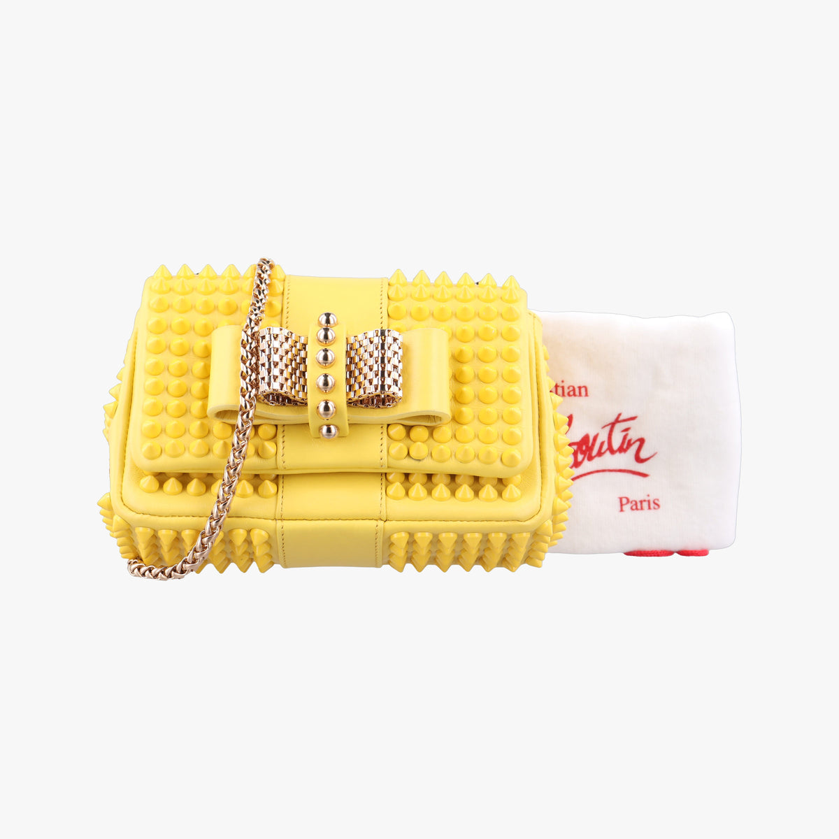 Pre-owned Christian Louboutin Sweet Charity Scarabe Spike Yellow Leather  shoulderbag | stylenewstar