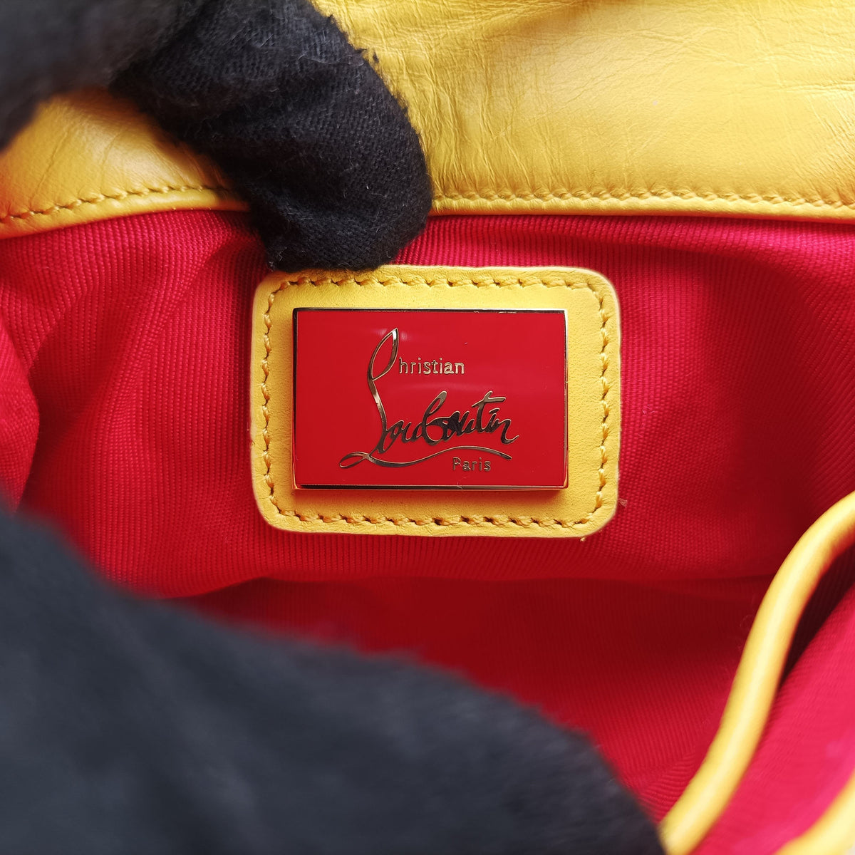 Pre-owned Christian Louboutin Sweet Charity Scarabe Spike Yellow Leather  shoulderbag | stylenewstar
