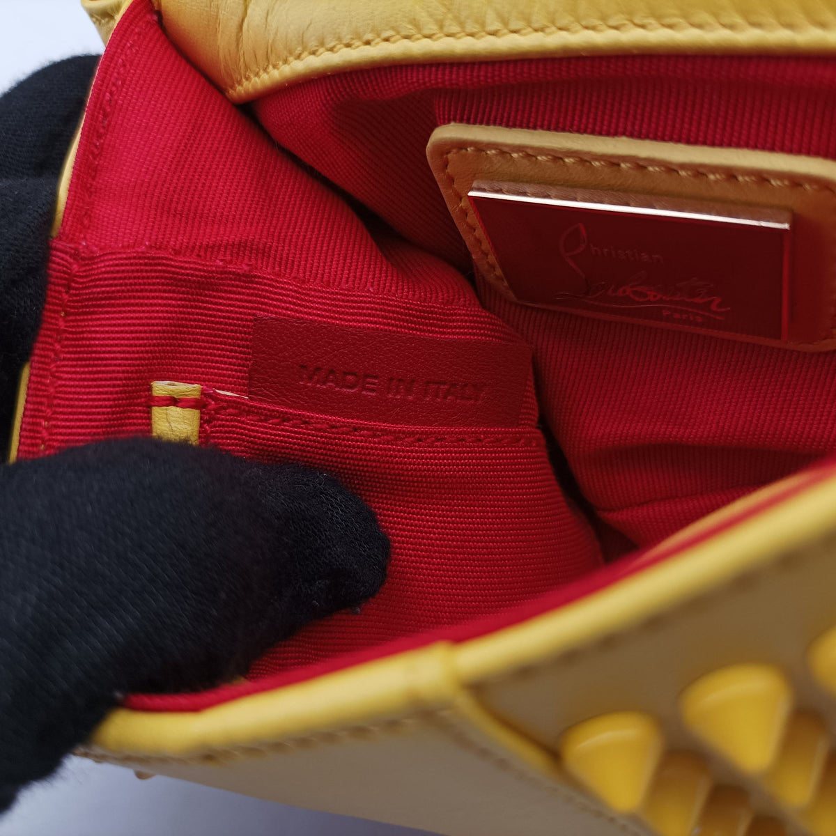 Pre-owned Christian Louboutin Sweet Charity Scarabe Spike Yellow Leather  shoulderbag | stylenewstar