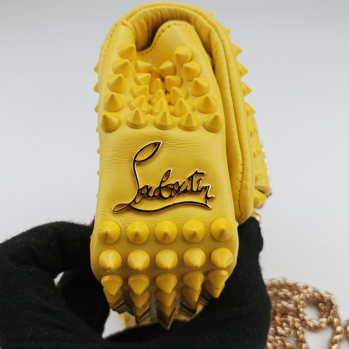 Pre-owned Christian Louboutin Sweet Charity Scarabe Spike Yellow Leather  shoulderbag | stylenewstar
