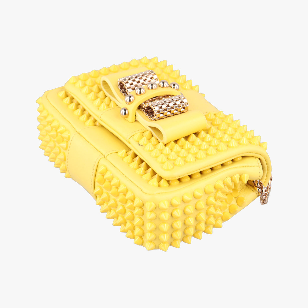 Pre-owned Christian Louboutin Sweet Charity Scarabe Spike Yellow Leather  shoulderbag | stylenewstar