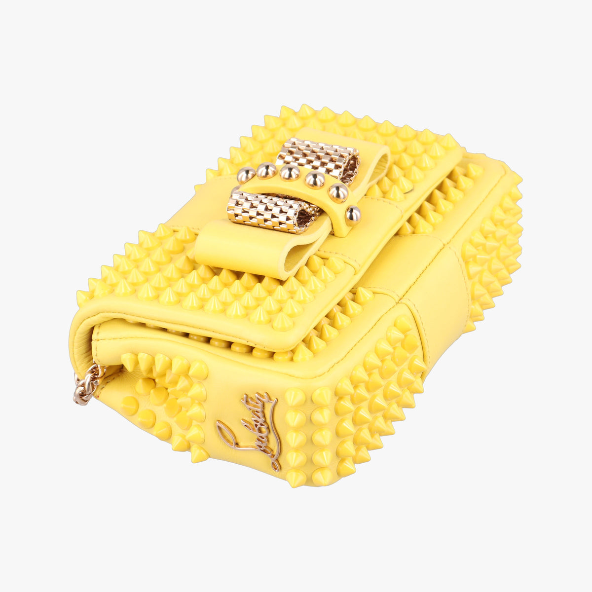 Pre-owned Christian Louboutin Sweet Charity Scarabe Spike Yellow Leather  shoulderbag | stylenewstar