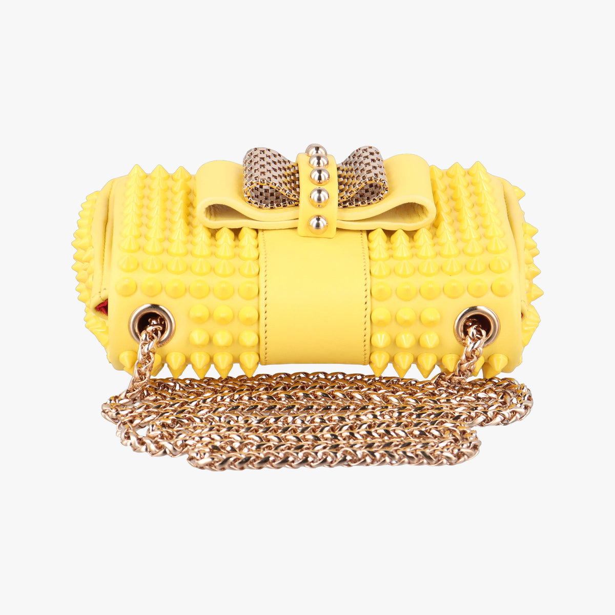 Pre-owned Christian Louboutin Sweet Charity Scarabe Spike Yellow Leather  shoulderbag | stylenewstar